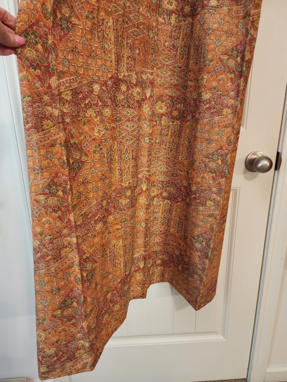 Japanese Kimono Floral Rust Gold Wrap Robe Jacket Fits Up To 1X Asian Unlined - Picture 7 of 8
